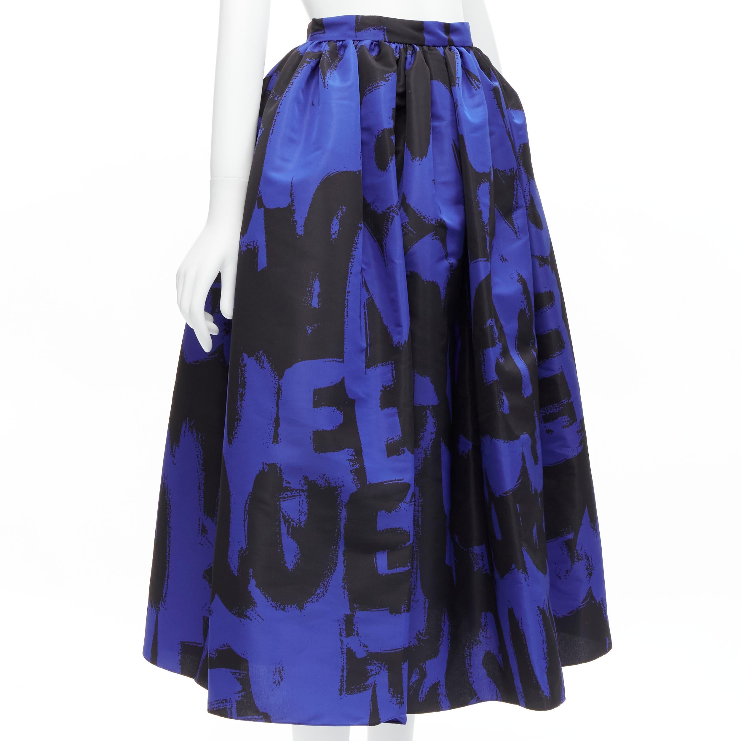 Purple ALEXANDER MCQUEEN 2022 Brush Graffiti black blue flared full skirt IT38 XS For Sale