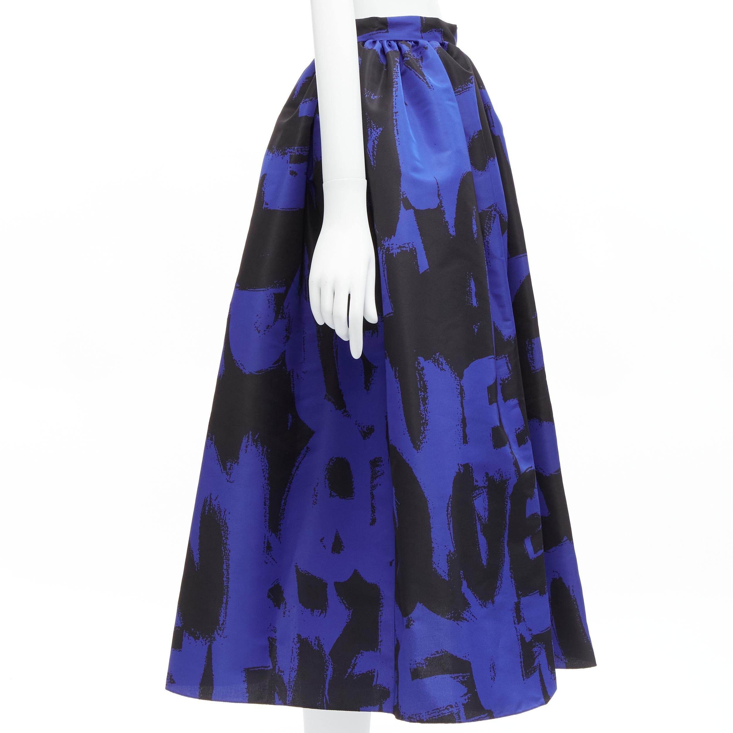 ALEXANDER MCQUEEN 2022 Brush Graffiti black blue flared full skirt IT38 XS In Excellent Condition For Sale In Hong Kong, NT