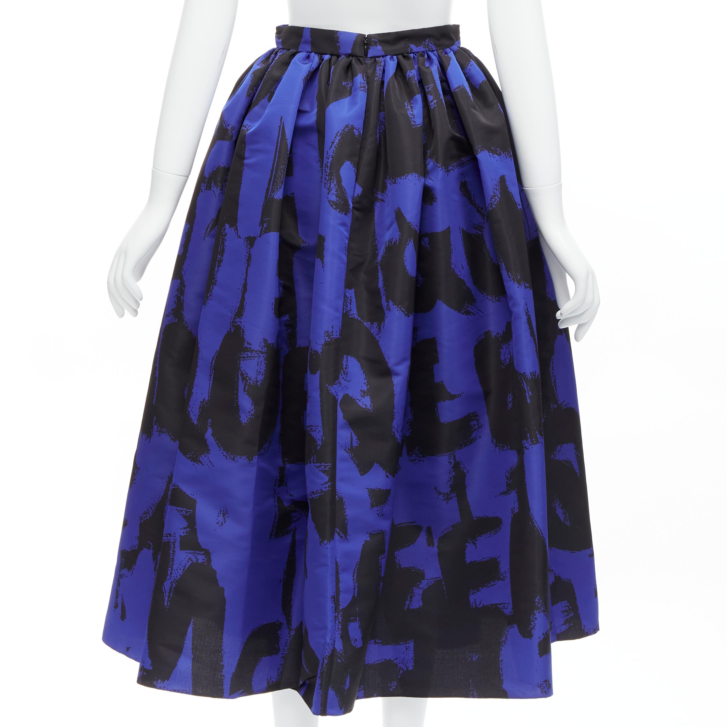 Women's ALEXANDER MCQUEEN 2022 Brush Graffiti black blue flared full skirt IT38 XS For Sale