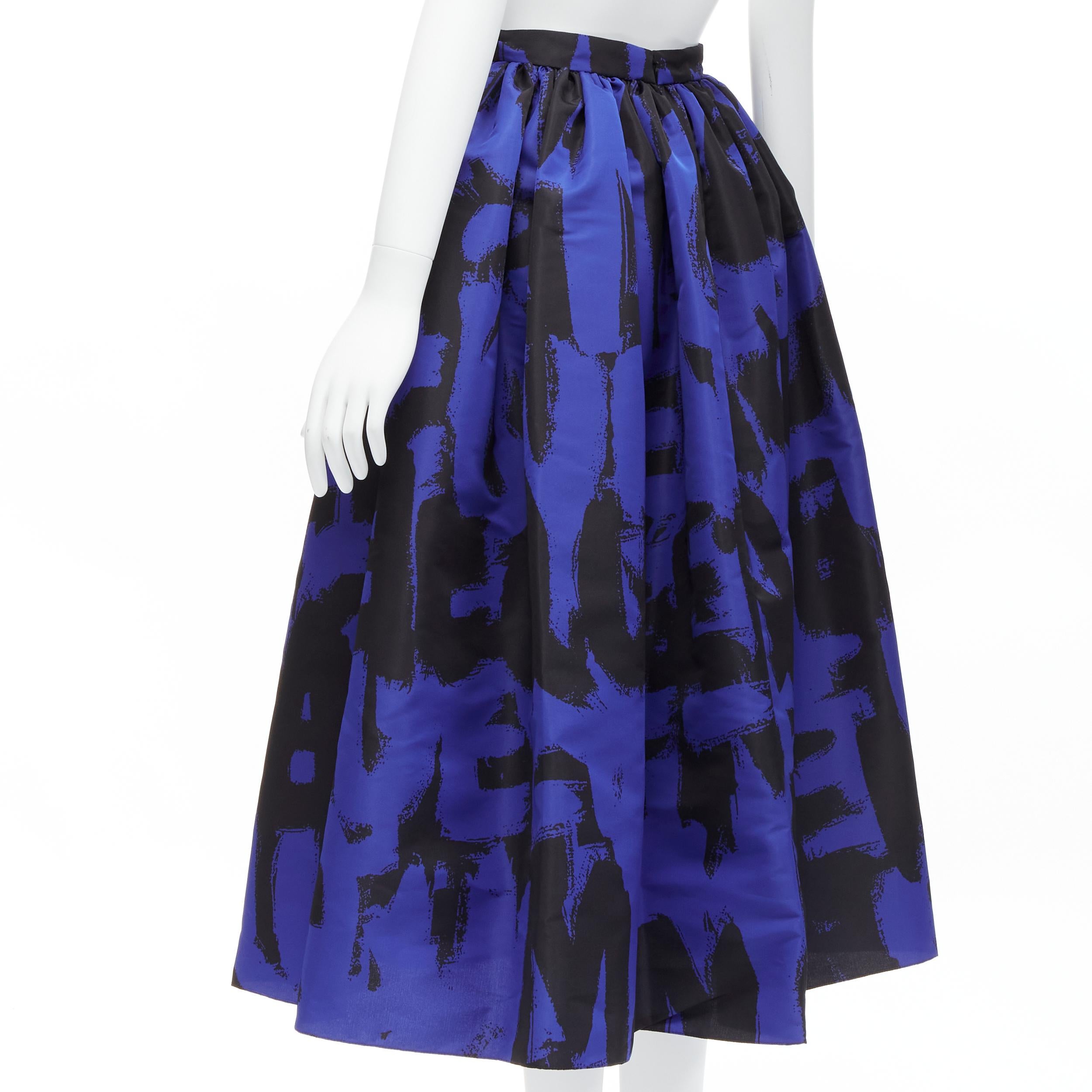 ALEXANDER MCQUEEN 2022 Brush Graffiti black blue flared full skirt IT38 XS For Sale 1