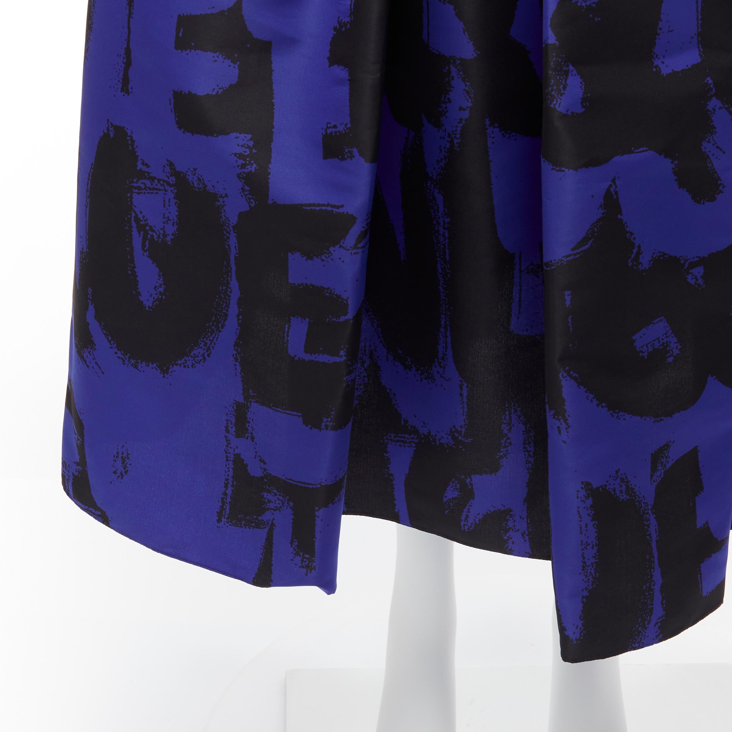 ALEXANDER MCQUEEN 2022 Brush Graffiti black blue flared full skirt IT38 XS For Sale 2