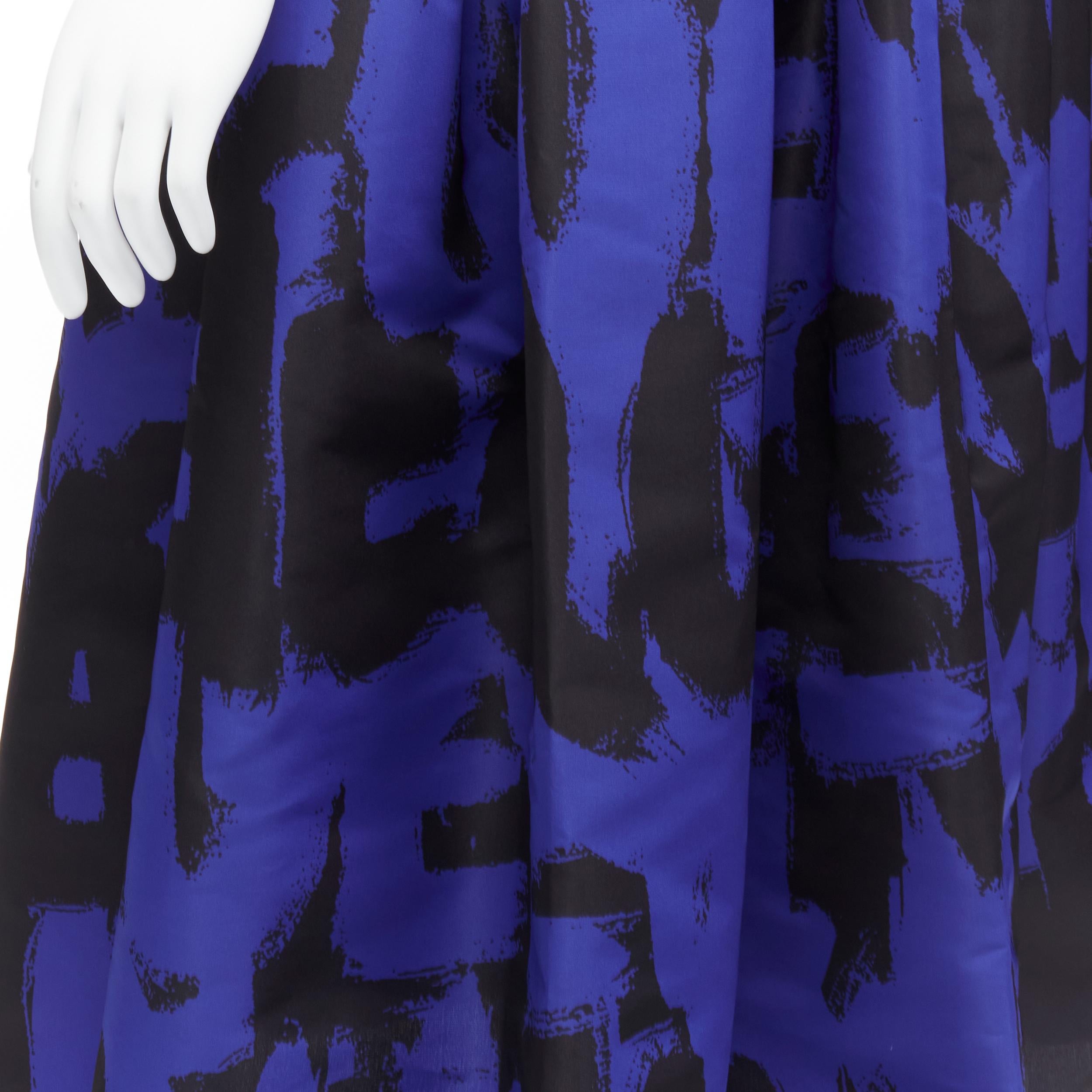 ALEXANDER MCQUEEN 2022 Brush Graffiti black blue flared full skirt IT38 XS For Sale 3