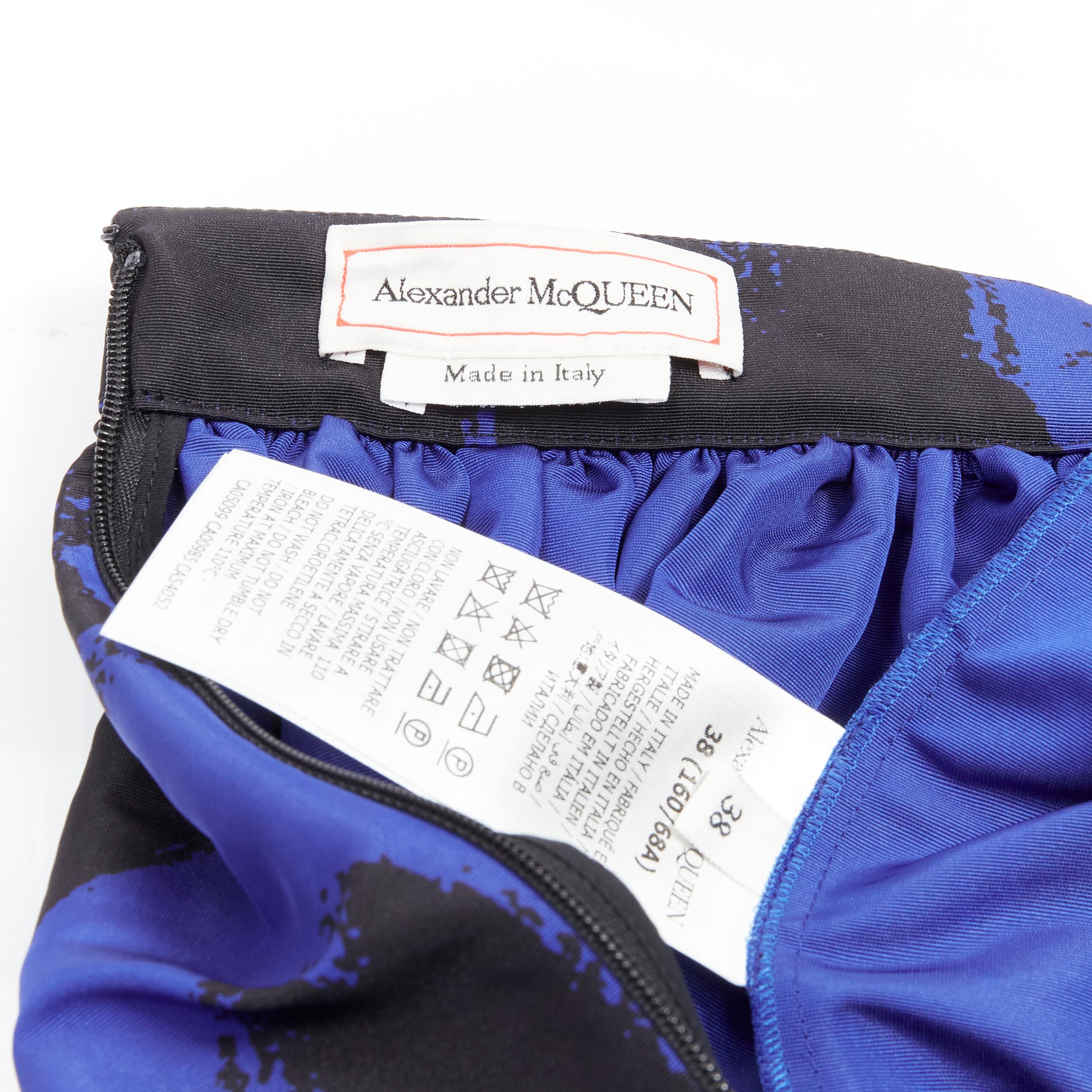 ALEXANDER MCQUEEN 2022 Brush Graffiti black blue flared full skirt IT38 XS For Sale 4