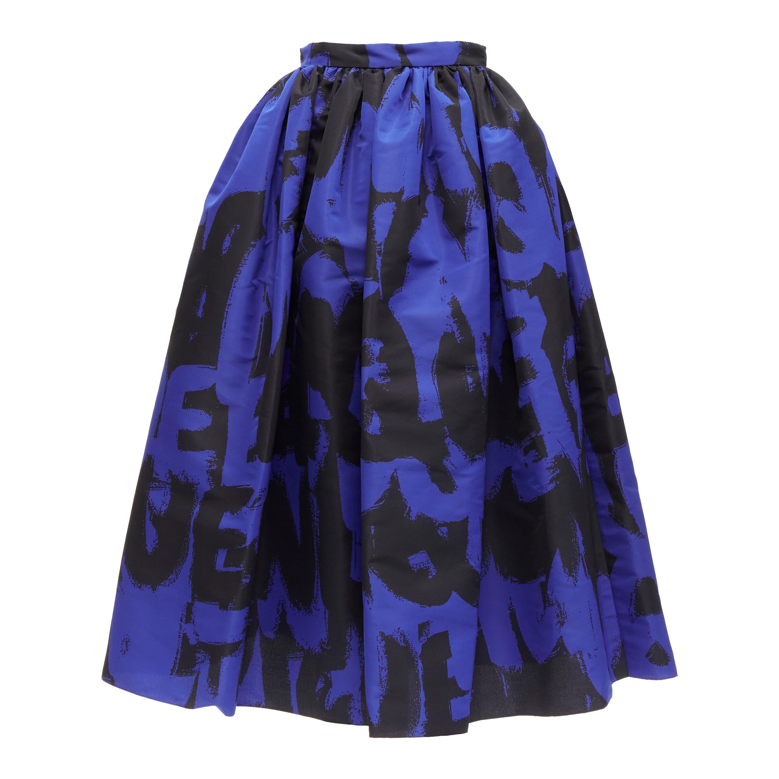 ALEXANDER MCQUEEN 2022 Bürsten Graffiti Schwarz Blau Ausgestellter voller Rock IT38 XS im Angebot