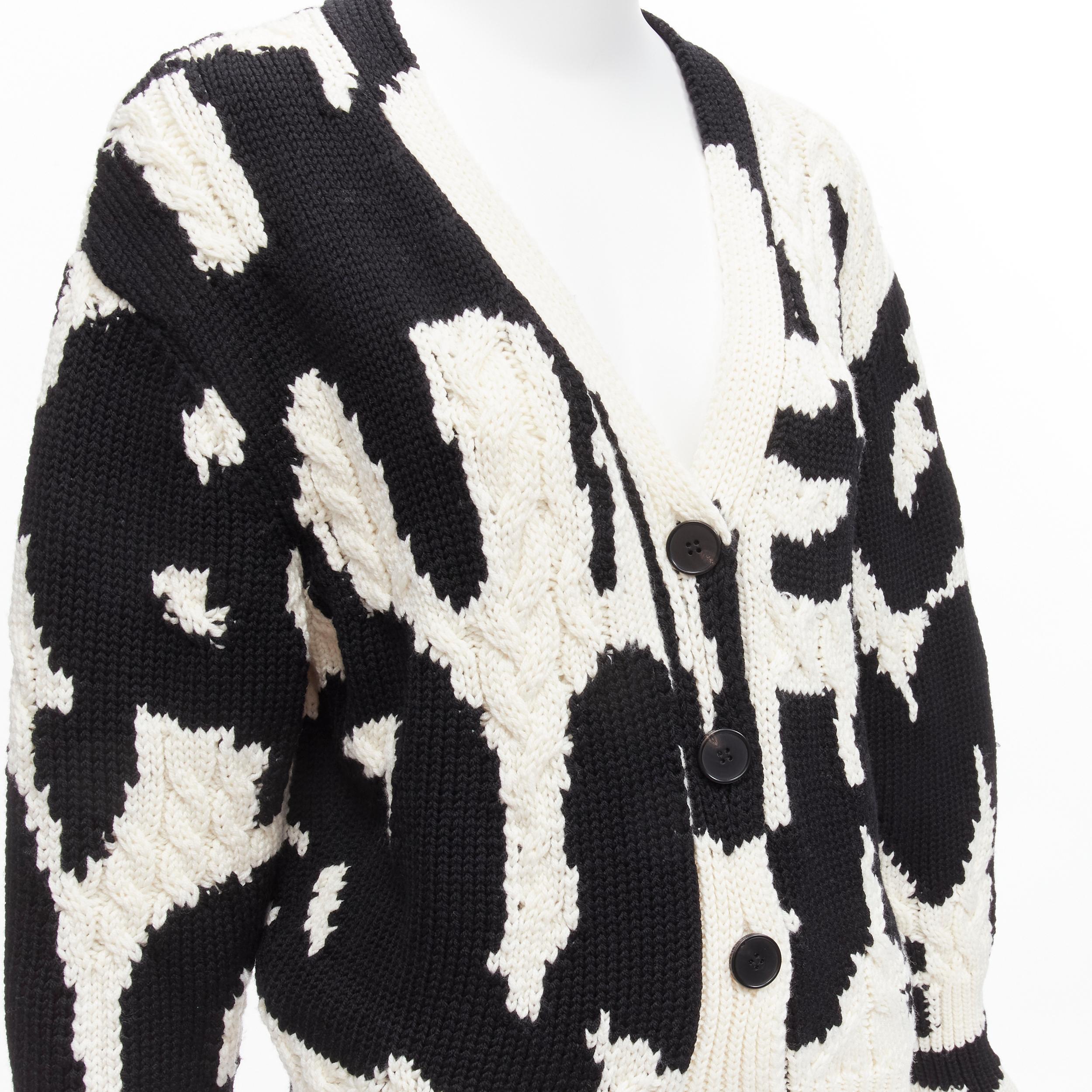 Women's ALEXANDER MCQUEEN 2022 Brush  white graffiti logo intarsia knit wool cardigan  For Sale