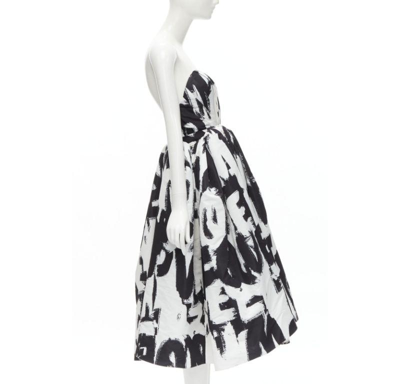 Women's ALEXANDER MCQUEEN 2022 Graffiti Brush black white boned corset gown FR40 M For Sale