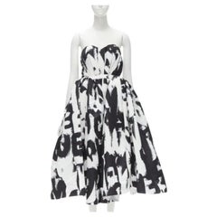 ALEXANDER MCQUEEN 2022 Graffiti Brush black white boned corset gown FR40 M