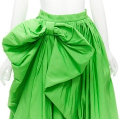 ALEXANDER MCQUEEN 2022 green taffeta bow detail high low cocktail skirt IT38 XS