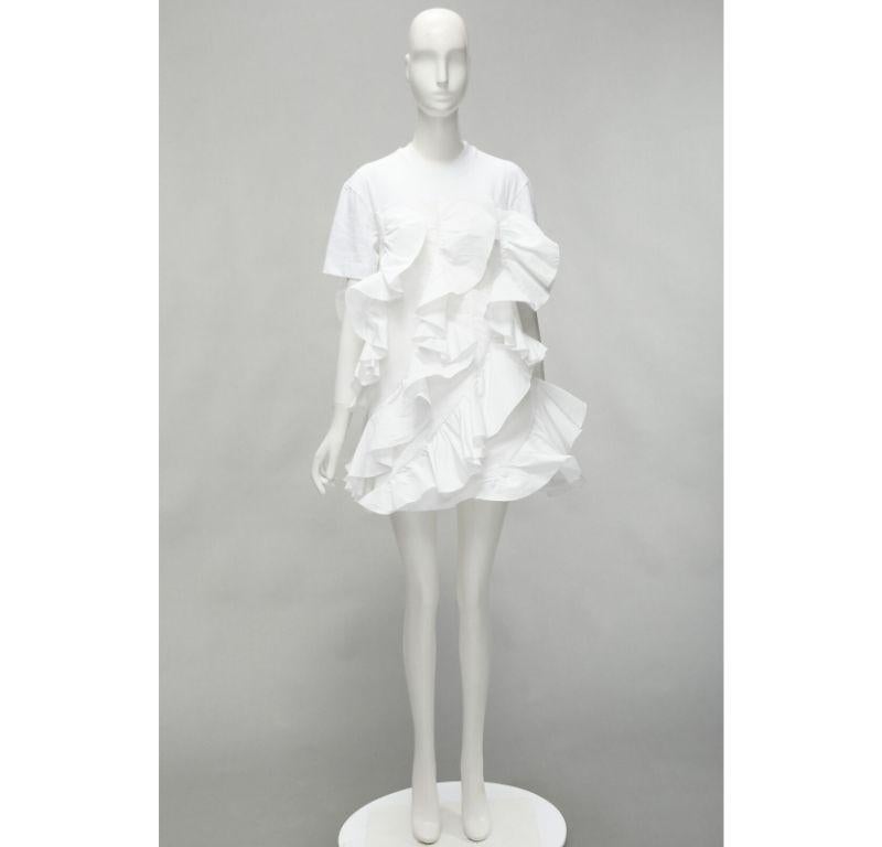 ALEXANDER MCQUEEN 2022 Hybrid white spiral ruffle cotton tshirt dress IT36 XS 7