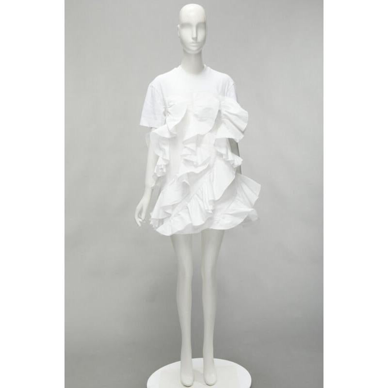 ALEXANDER MCQUEEN 2022 Hybrid white spiral ruffle cotton tshirt dress IT36 XS For Sale 6