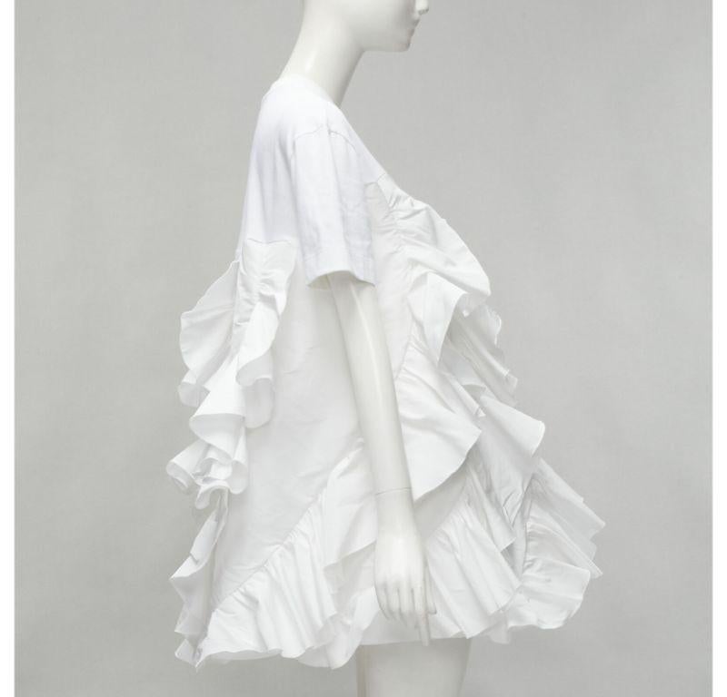 Women's ALEXANDER MCQUEEN 2022 Hybrid white spiral ruffle cotton tshirt dress IT36 XS