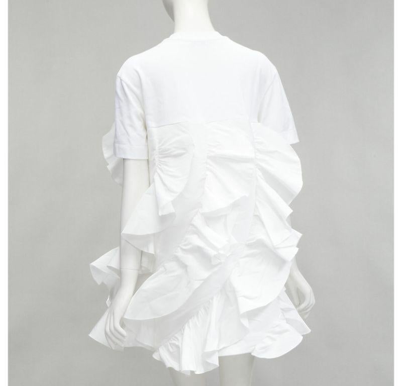 ALEXANDER MCQUEEN 2022 Hybrid white spiral ruffle cotton tshirt dress IT36 XS For Sale 1