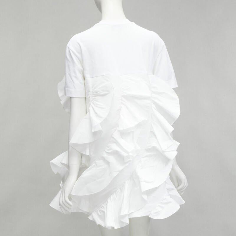 Women's ALEXANDER MCQUEEN 2022 Hybrid white spiral ruffle cotton tshirt dress IT36 XS For Sale