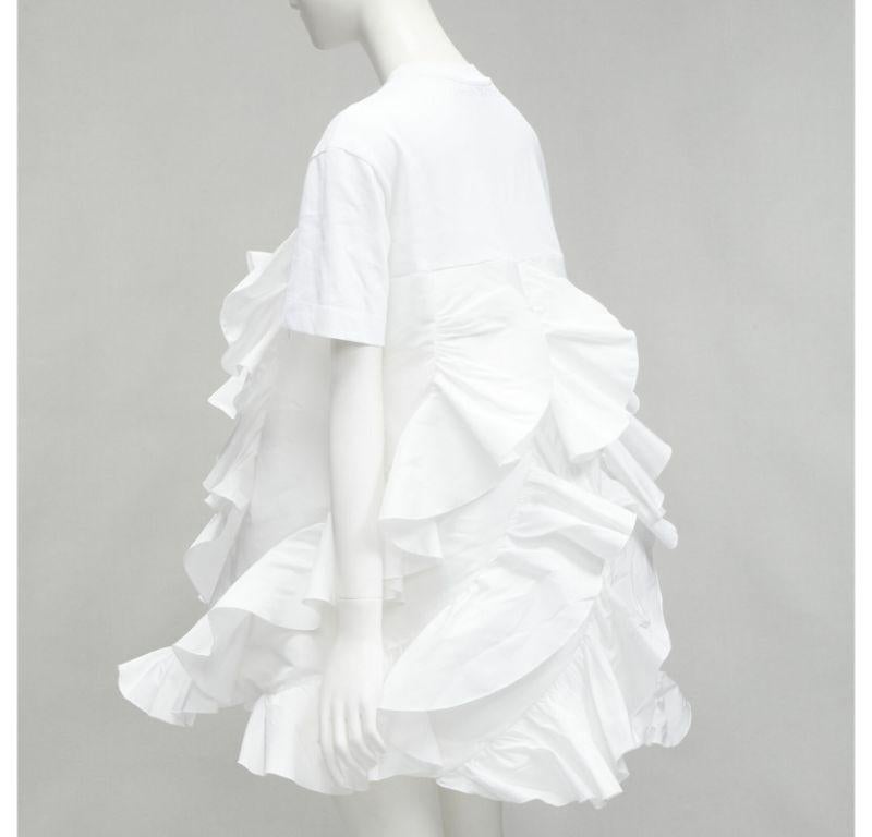 ALEXANDER MCQUEEN 2022 Hybrid white spiral ruffle cotton tshirt dress IT36 XS For Sale 2