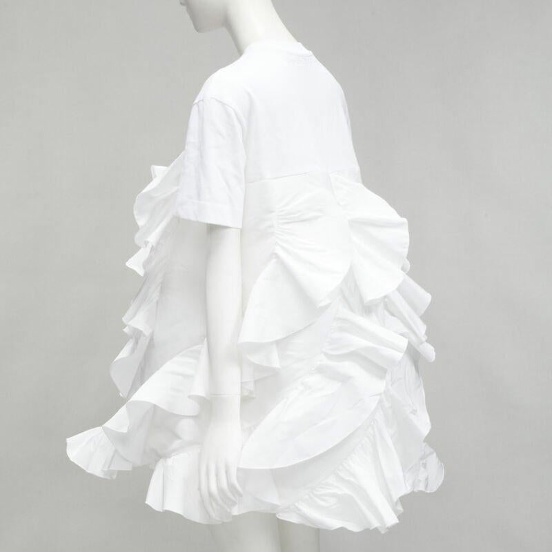 ALEXANDER MCQUEEN 2022 Hybrid white spiral ruffle cotton tshirt dress IT36 XS For Sale 1