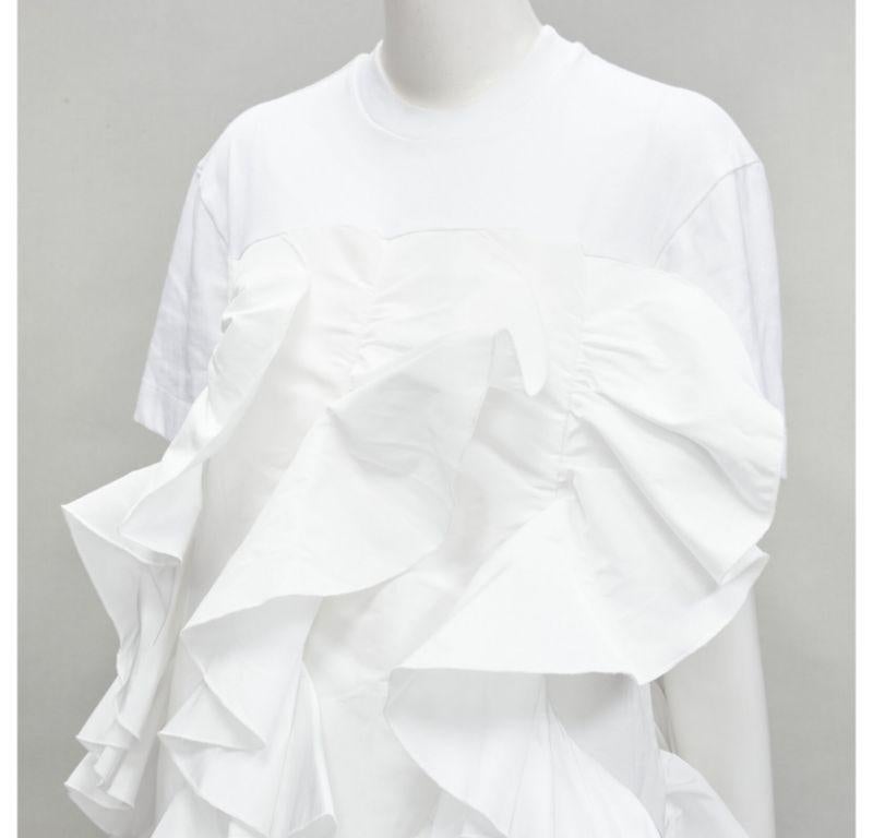 ALEXANDER MCQUEEN 2022 Hybrid white spiral ruffle cotton tshirt dress IT36 XS 3