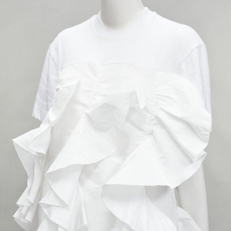 ALEXANDER MCQUEEN 2022 Hybrid white spiral ruffle cotton tshirt dress IT36 XS For Sale 2