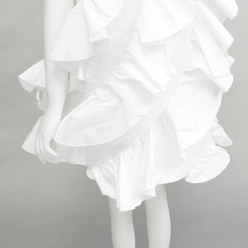 ALEXANDER MCQUEEN 2022 Hybrid white spiral ruffle cotton tshirt dress IT36 XS For Sale 3