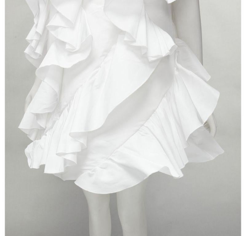 ALEXANDER MCQUEEN 2022 Hybrid white spiral ruffle cotton tshirt dress IT36 XS For Sale 5