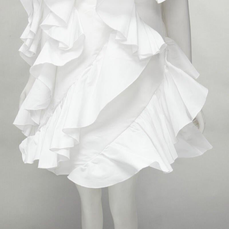 ALEXANDER MCQUEEN 2022 Hybrid white spiral ruffle cotton tshirt dress IT36 XS For Sale 4