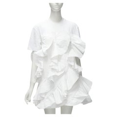 ALEXANDER MCQUEEN 2022 Hybrid white spiral ruffle cotton tshirt dress IT36 XS