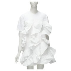 ALEXANDER MCQUEEN 2022 Robe t-shirt hybride en coton à volants en spirale blanche IT36 XS