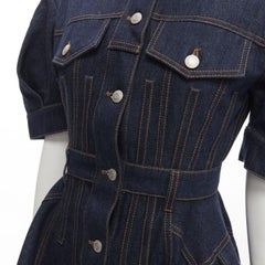 ALEXANDER MCQUEEN 2022 indigo blue denim corset rounded sleeve dress IT38 XS