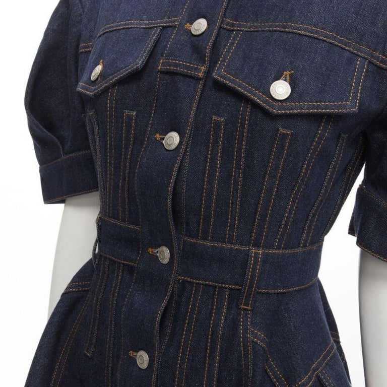 ALEXANDER MCQUEEN 2022 indigo blue denim corset rounded sleeve