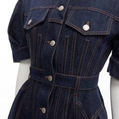 ALEXANDER MCQUEEN 2022 indigo blue denim corset rounded sleeve dress IT38 XS