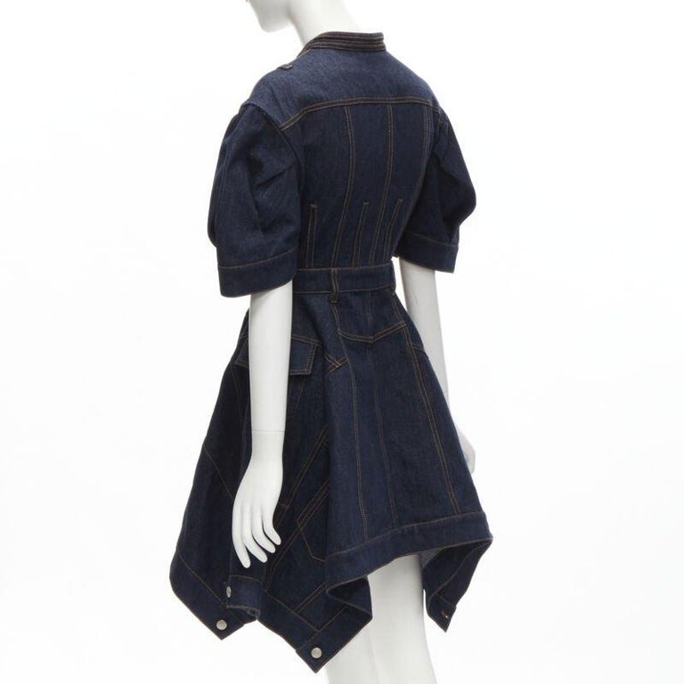ALEXANDER MCQUEEN 2022 indigo blue denim corset rounded sleeve
