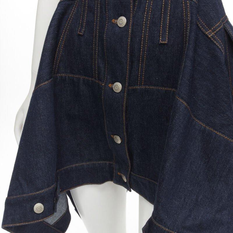 ALEXANDER MCQUEEN 2022 indigo blue denim corset rounded sleeve dress IT38 XS For Sale 4