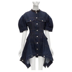 ALEXANDER MCQUEEN Robe corset à manches arrondies en jean bleu indigo 2022 taille IT 38 XS