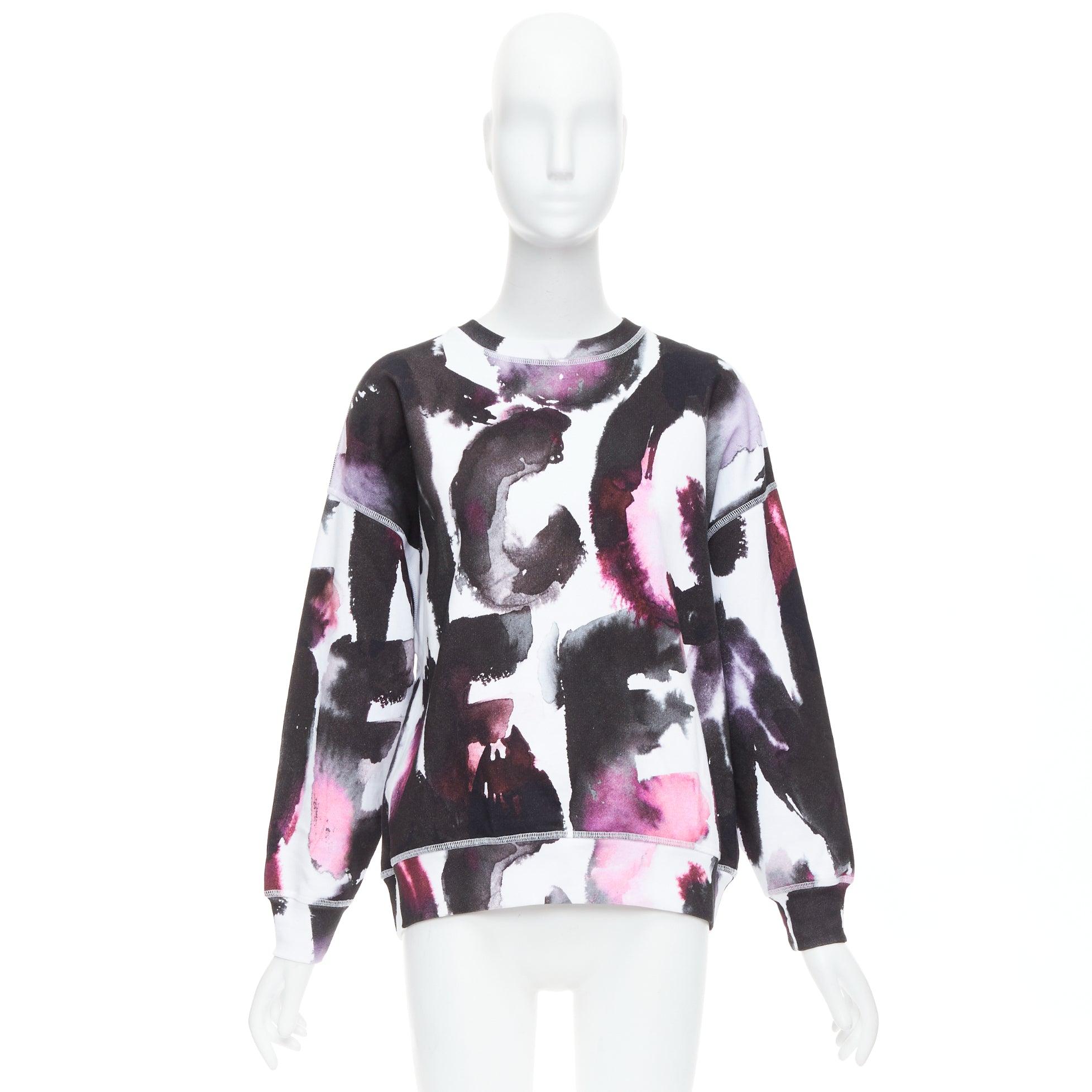 ALEXANDER MCQUEEN 2022 logo watercolor print long sleeve crew sweater IT38 XS en vente 3
