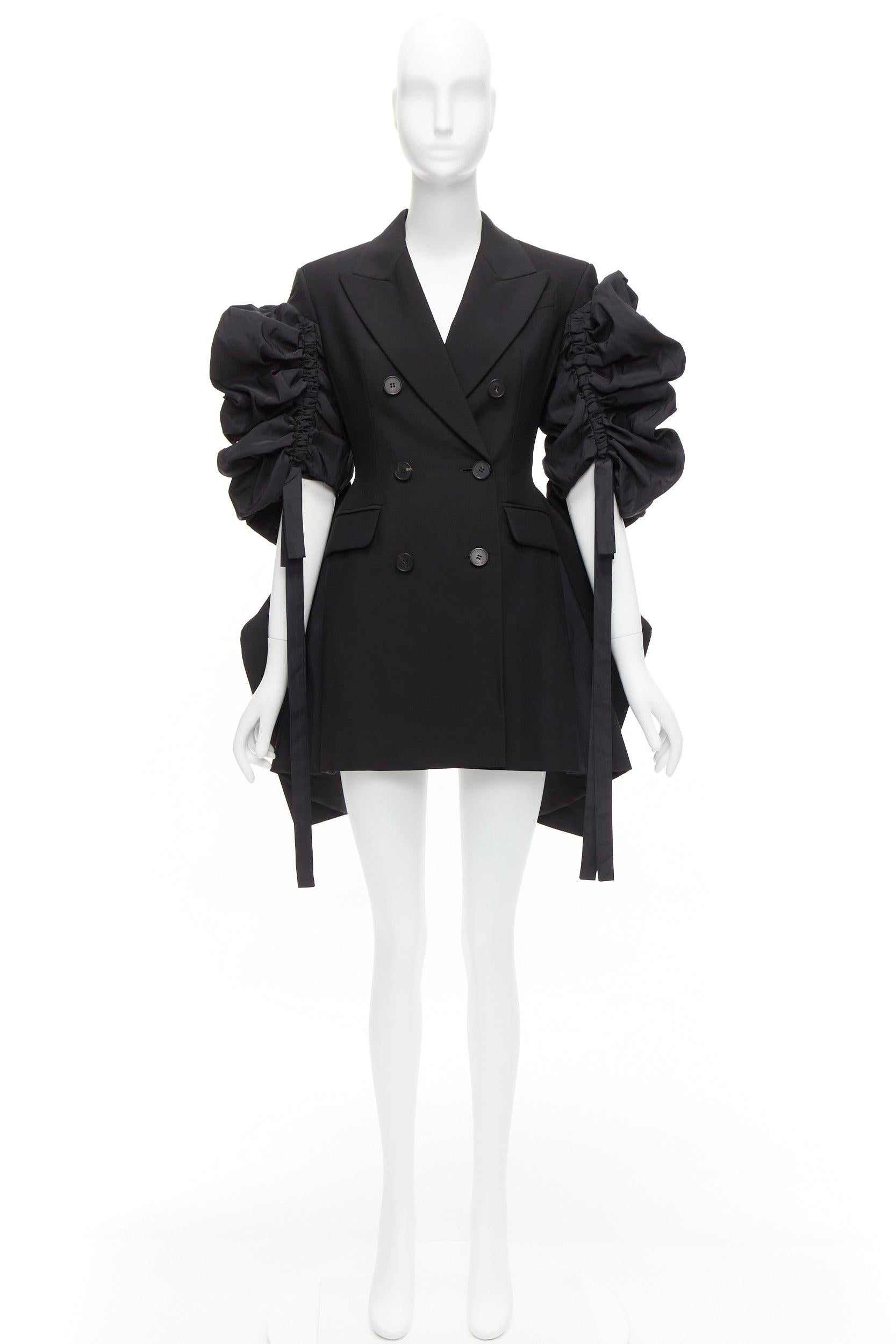 ALEXANDER MCQUEEN 2022 Runway black wool gathered sleeve blazer dress IT38 XS 6