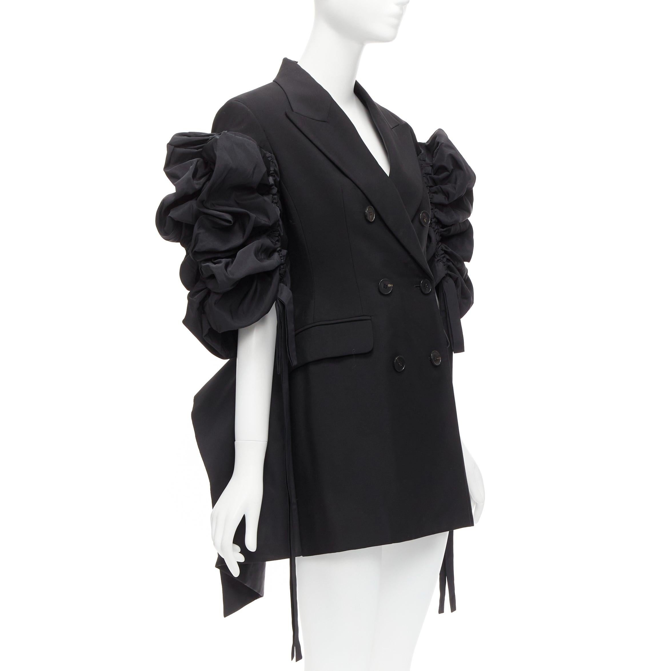 ALEXANDER MCQUEEN 2022 Runway black wool gathered sleeve blazer dress IT38 XS In Excellent Condition In Hong Kong, NT