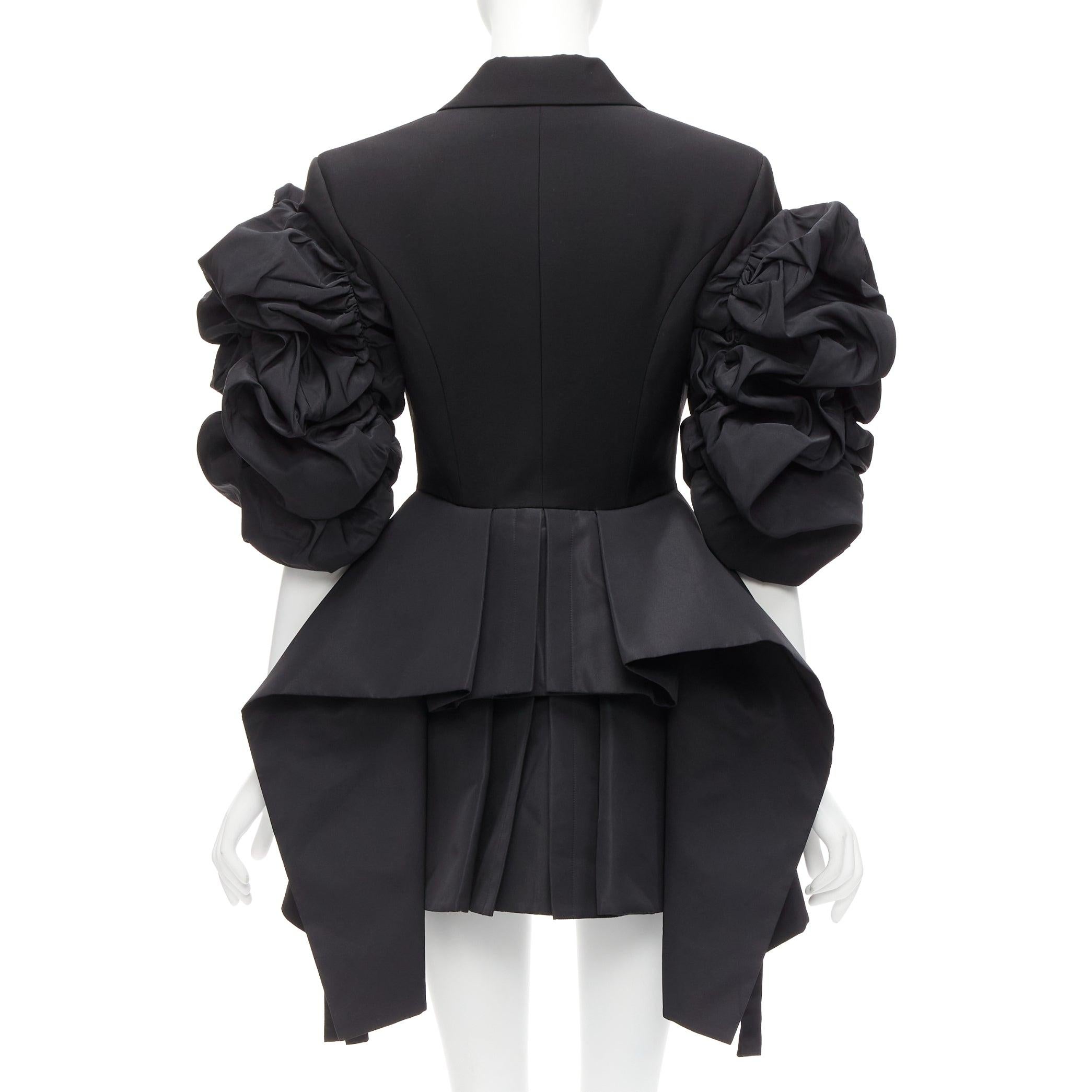 ALEXANDER MCQUEEN 2022 Runway black wool gathered sleeve blazer dress IT38 XS 1