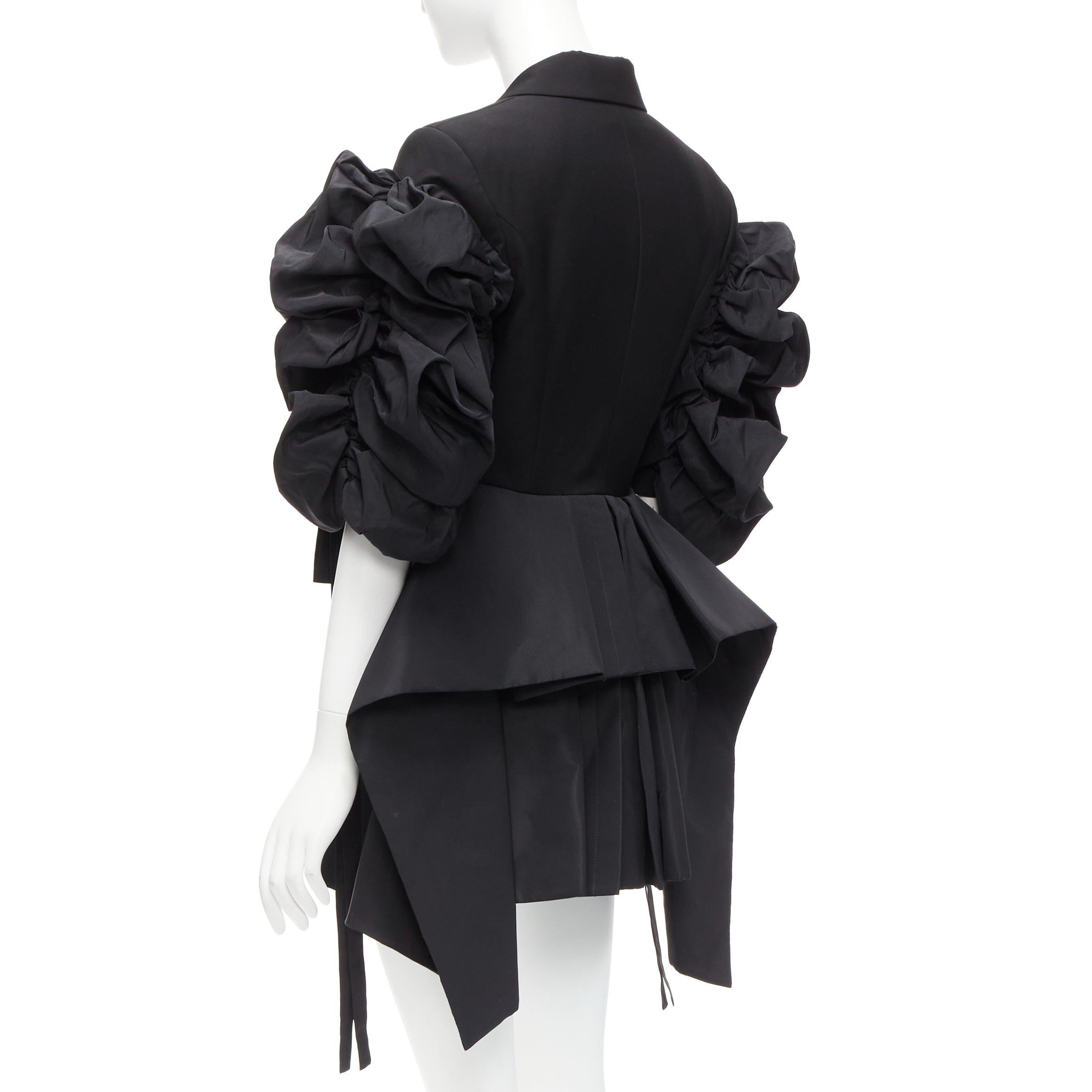 ALEXANDER MCQUEEN 2022 Runway black wool gathered sleeve blazer dress IT38 XS 2