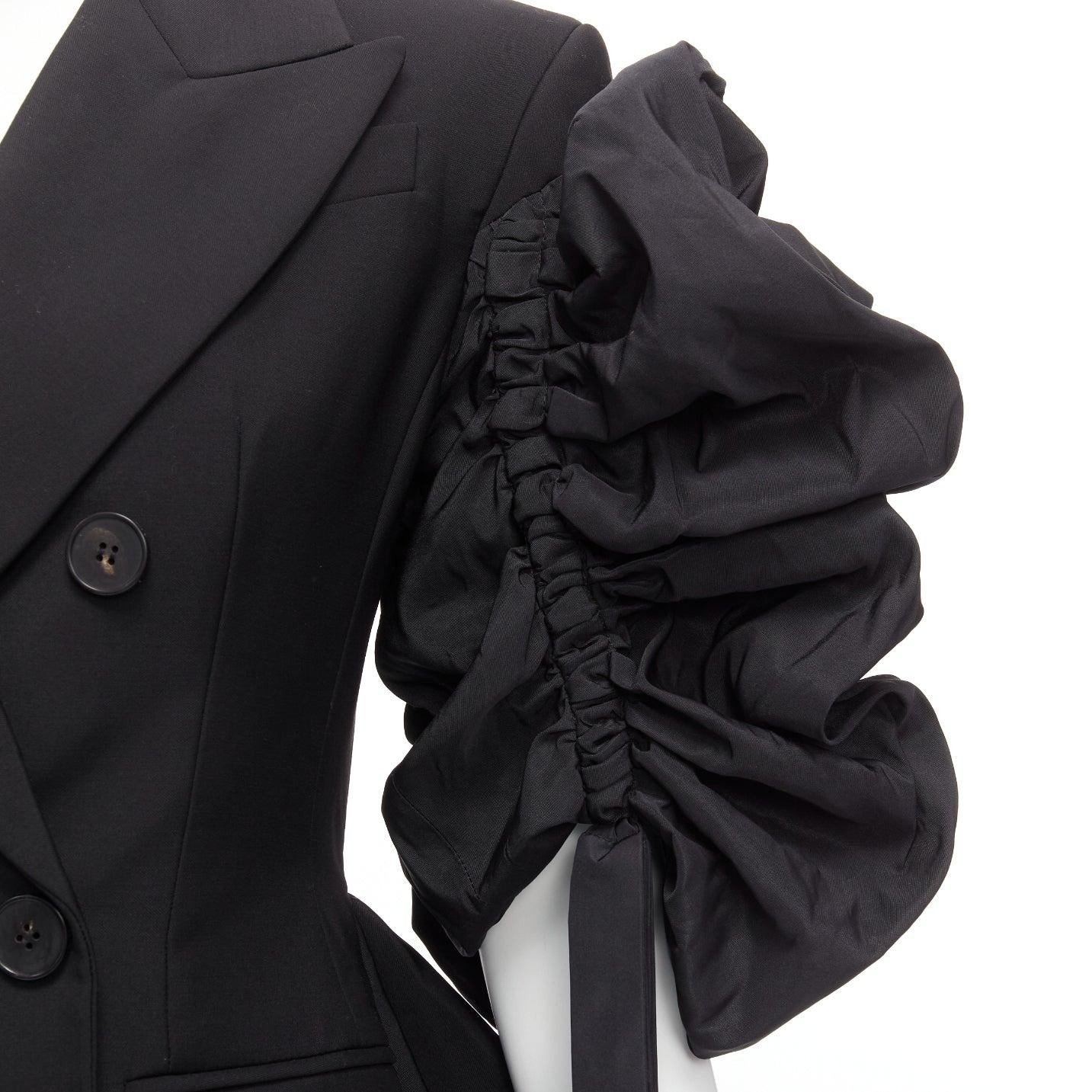 ALEXANDER MCQUEEN 2022 Runway black wool gathered sleeve blazer dress IT38 XS 3