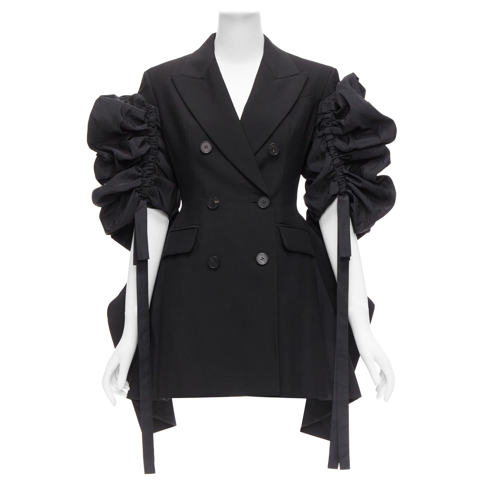 ALEXANDER MCQUEEN 2022 Runway black wool gathered sleeve blazer dress IT38 XS
