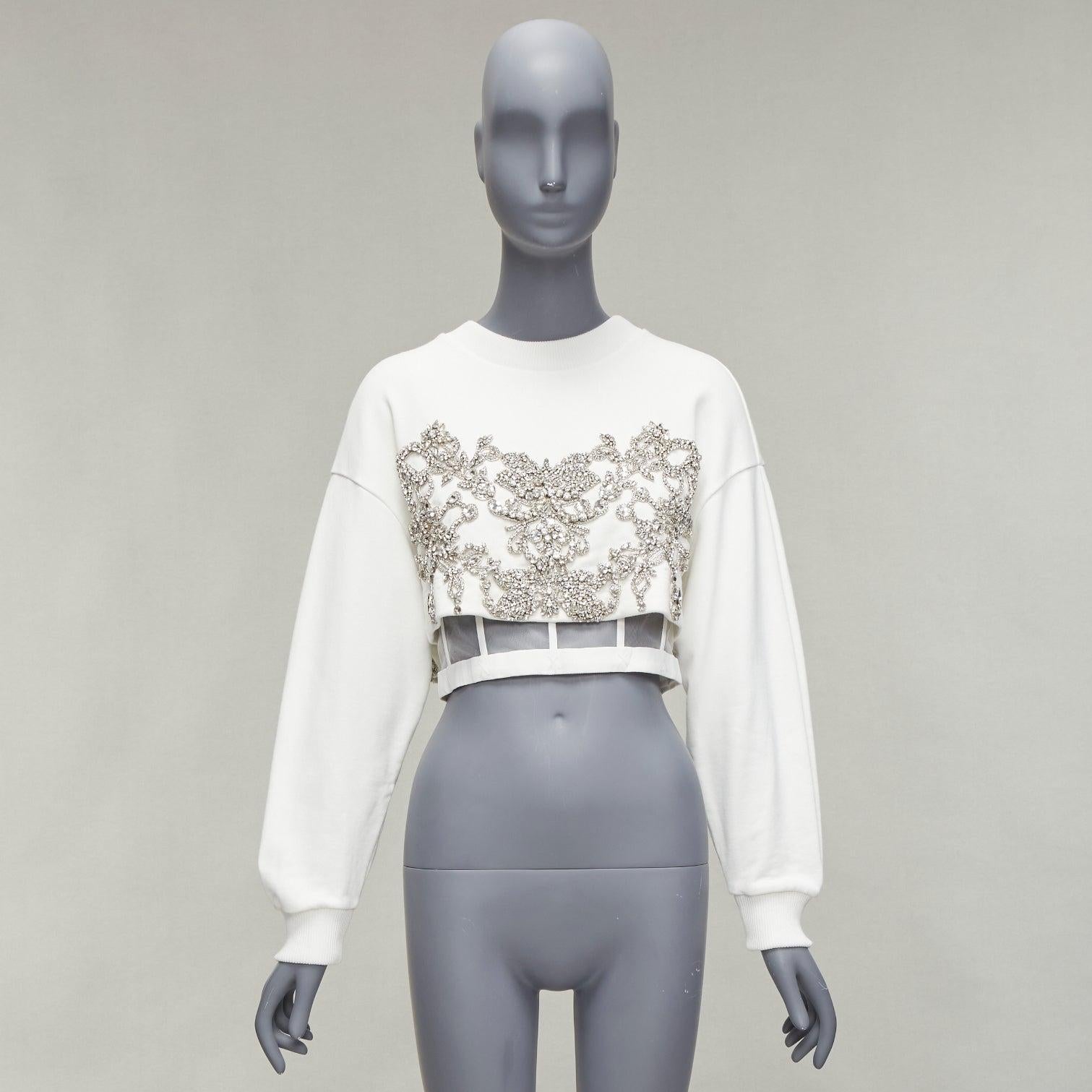 ALEXANDER MCQUEEN 2022 Runway rhinestone crystal corset crop sweater IT40 S For Sale 6