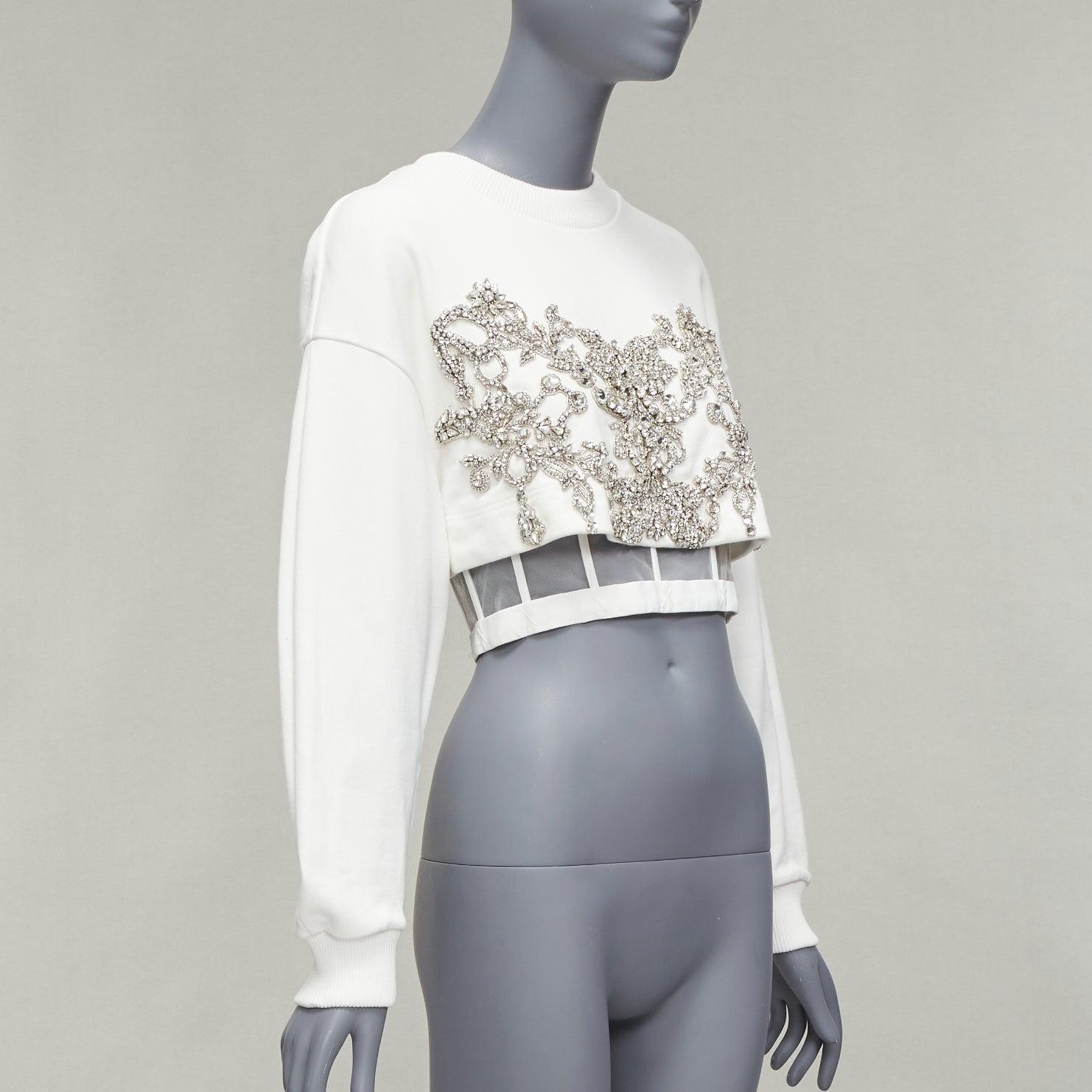 ALEXANDER MCQUEEN 2022 Runway rhinestone crystal corset crop sweater IT40 S In Good Condition For Sale In Hong Kong, NT