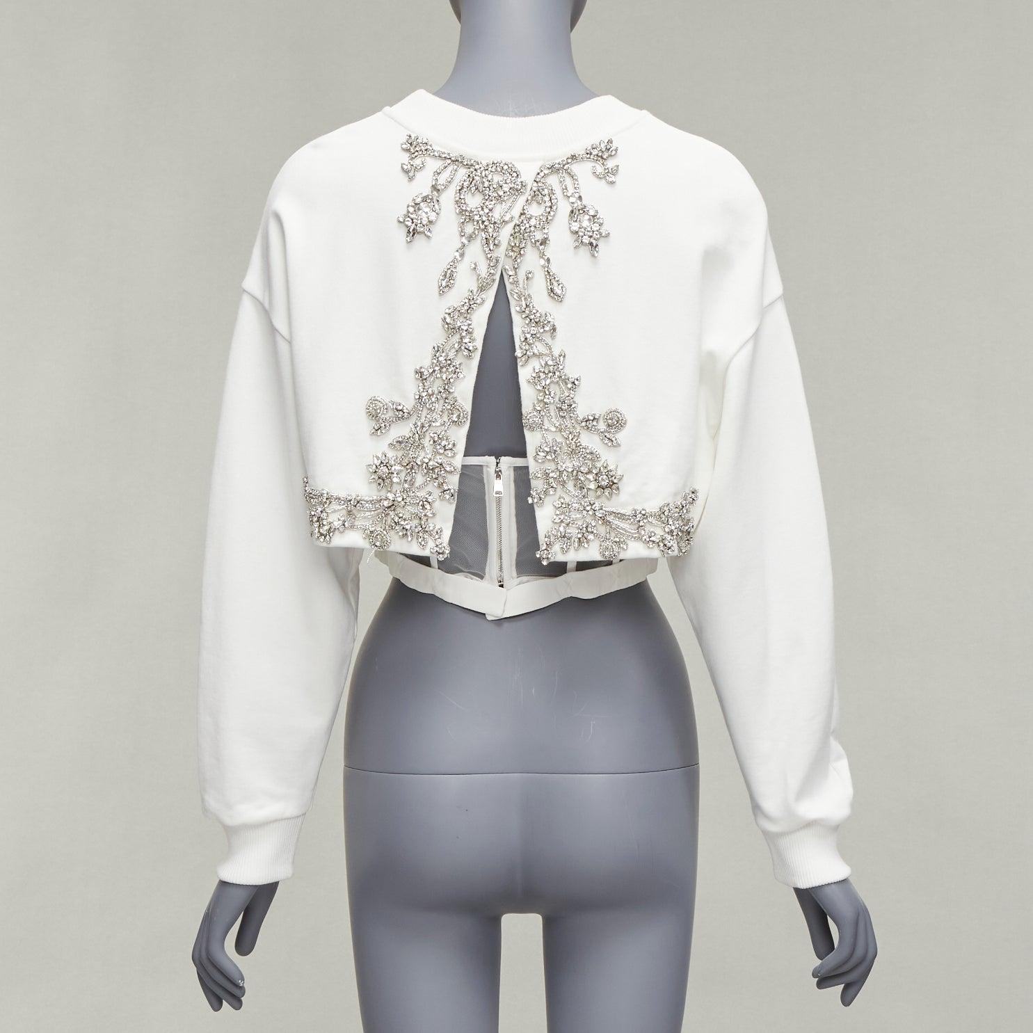 ALEXANDER MCQUEEN 2022 Runway rhinestone crystal corset crop sweater IT40 S For Sale 1