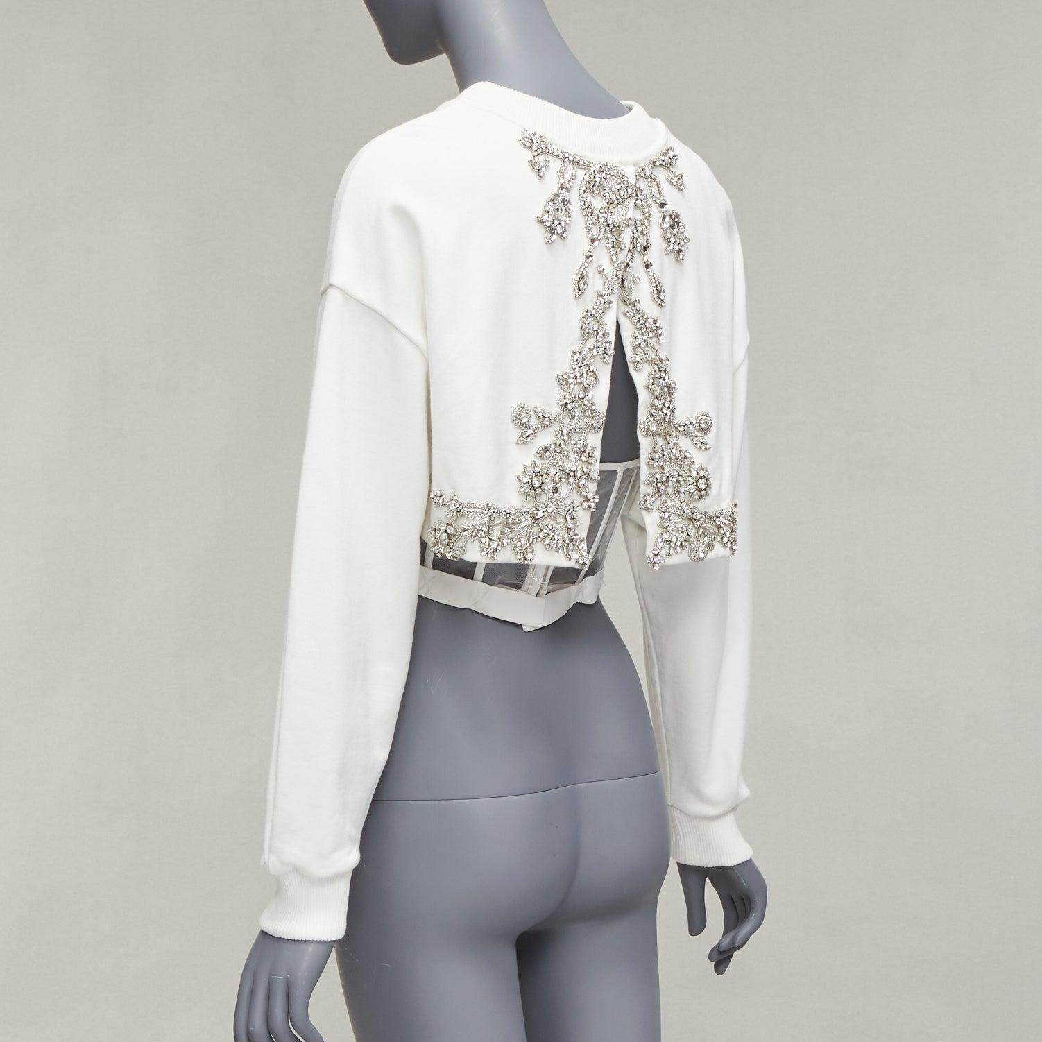 ALEXANDER MCQUEEN 2022 Runway rhinestone crystal corset crop sweater IT40 S For Sale 2