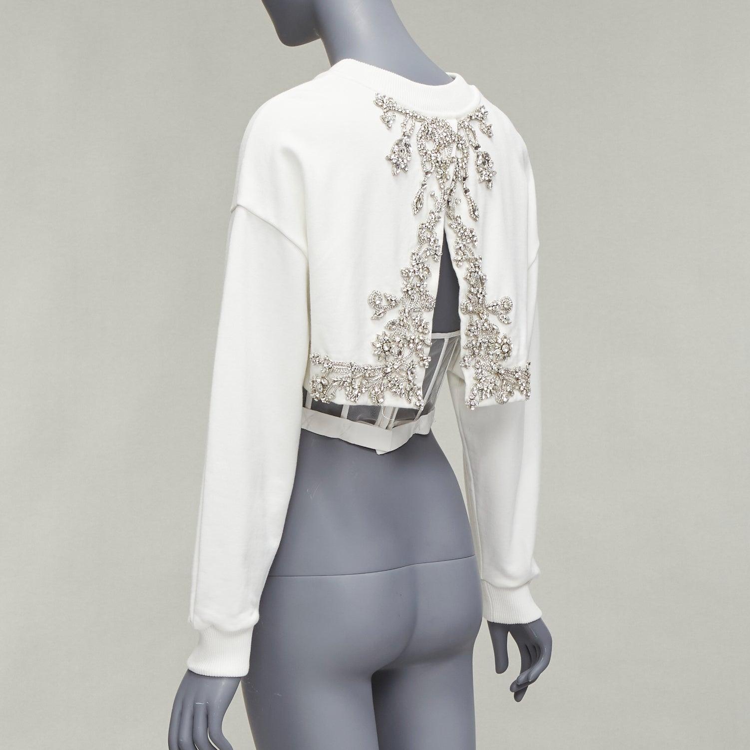ALEXANDER MCQUEEN 2022 Runway rhinestone crystal corset crop sweater IT40 S 1
