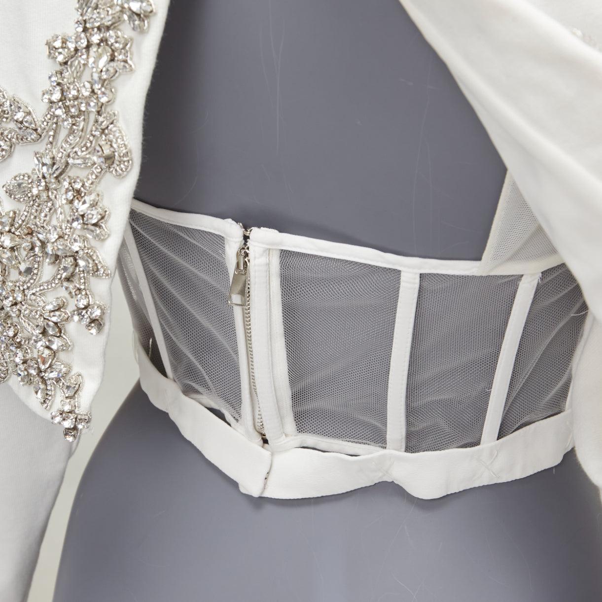 ALEXANDER MCQUEEN 2022 Runway rhinestone crystal corset crop sweater IT40 S For Sale 4