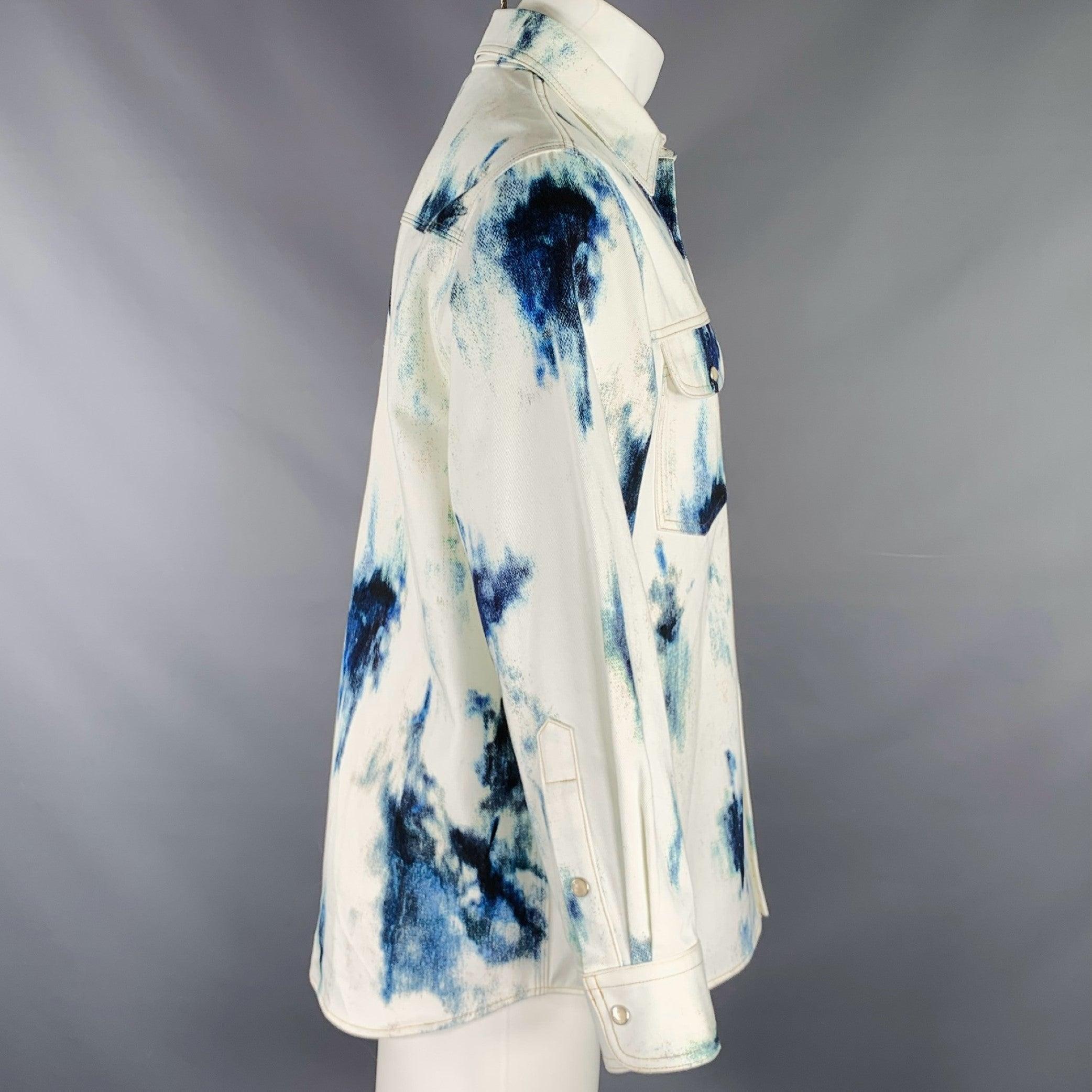 Gray ALEXANDER MCQUEEN 2022 Size 40 White Blue Tie Dye Cotton Long Sleeve Shirt