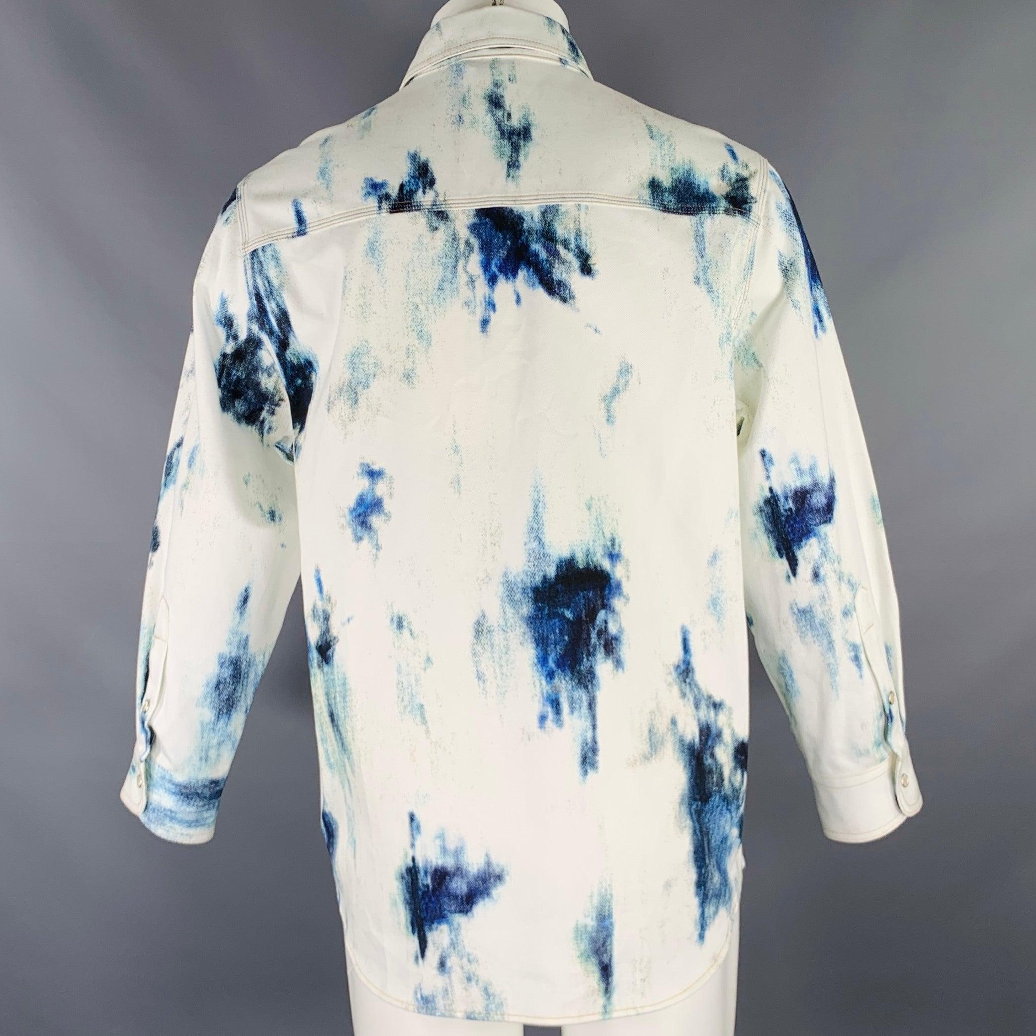 ALEXANDER MCQUEEN 2022 Size 40 White Blue Tie Dye Cotton Long Sleeve Shirt In Excellent Condition In San Francisco, CA