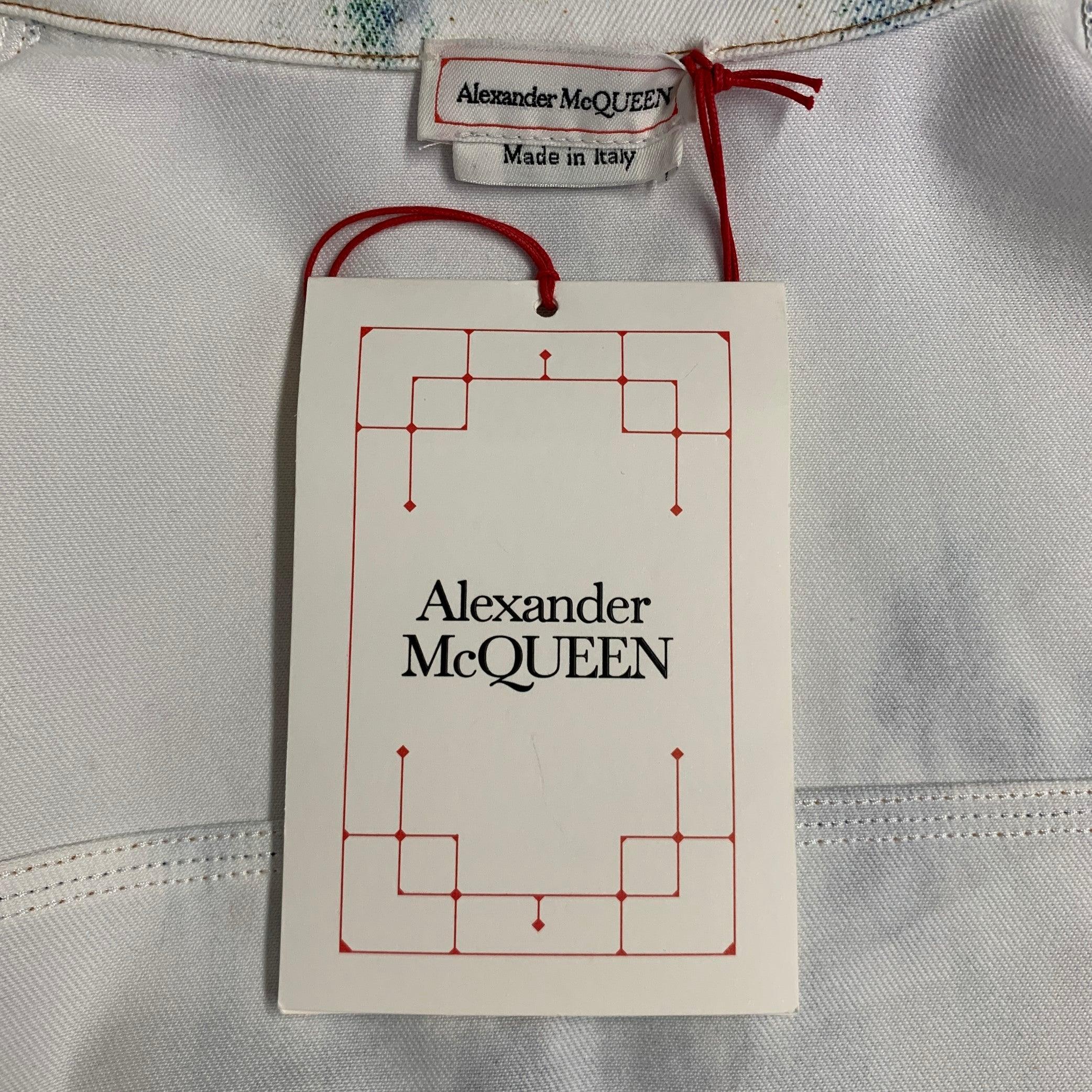 Men's ALEXANDER MCQUEEN 2022 Size 40 White Blue Tie Dye Cotton Long Sleeve Shirt