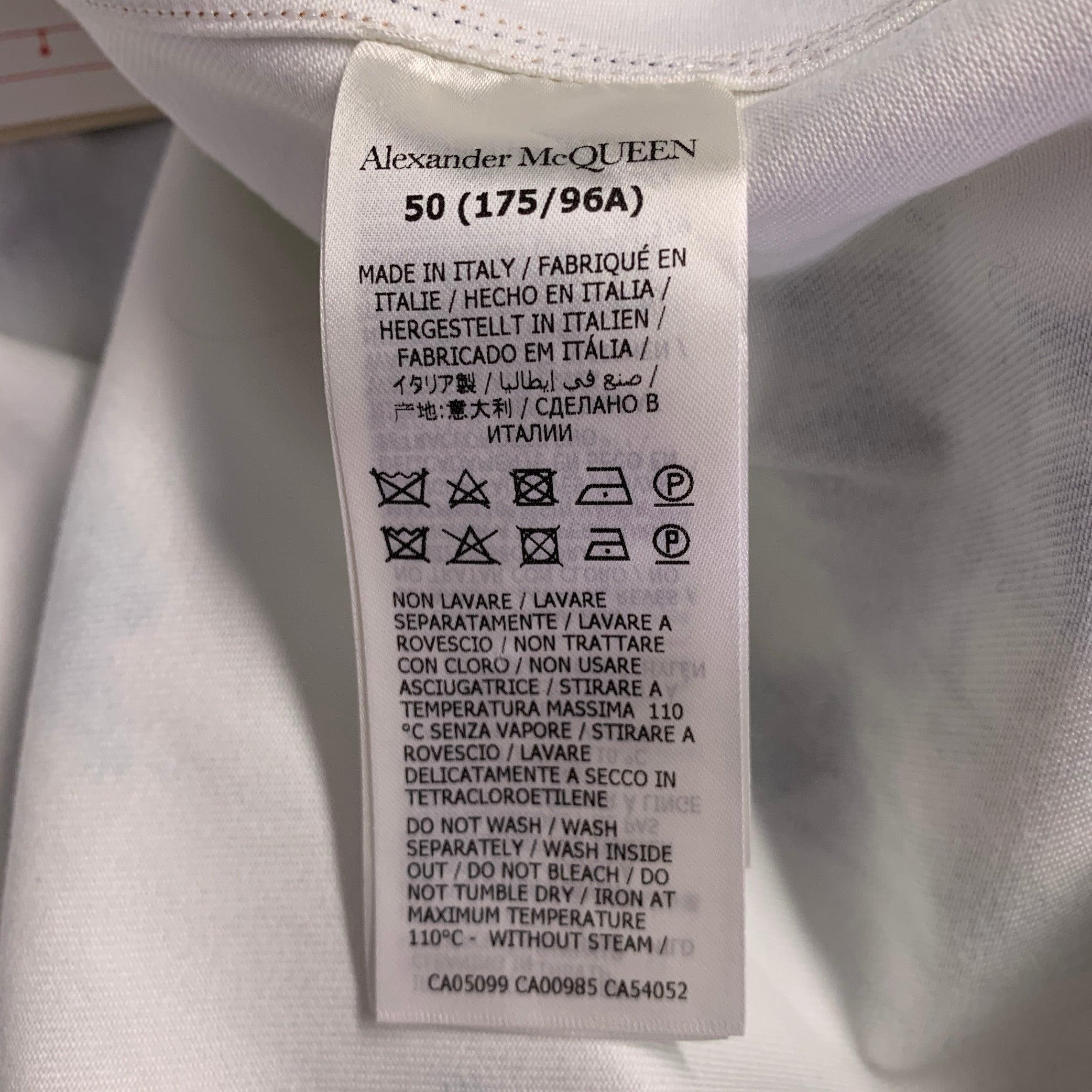 ALEXANDER MCQUEEN 2022 Size 40 White Blue Tie Dye Cotton Long Sleeve Shirt 1