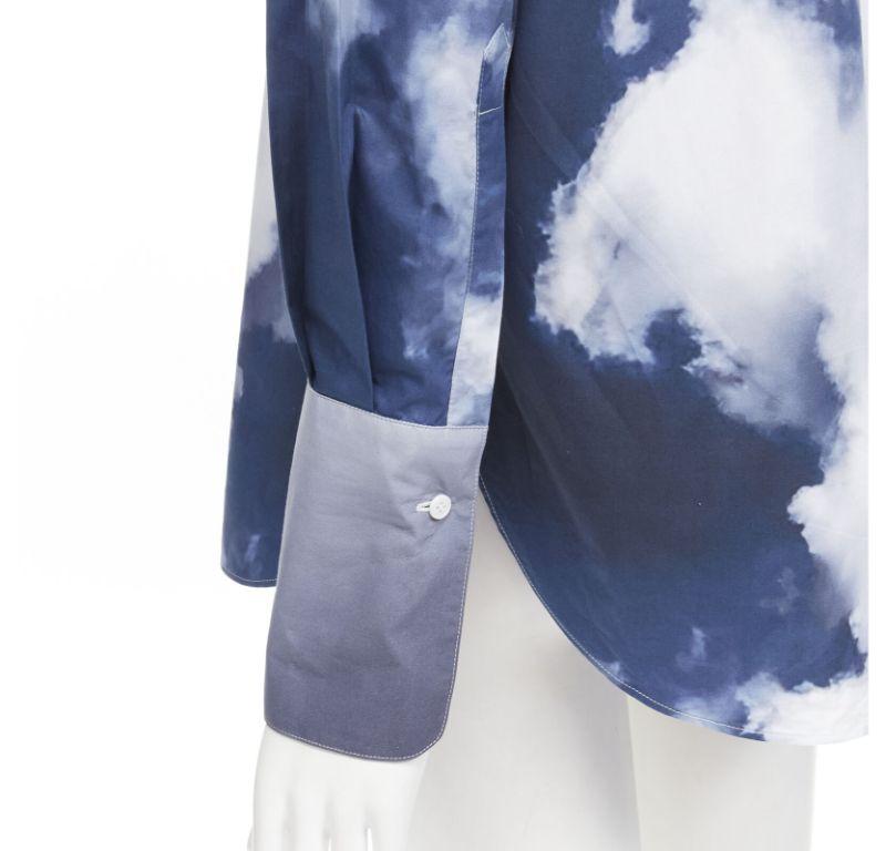 ALEXANDER MCQUEEN 2022 Sky cloud blue cotton cuff button down shirt IT38 XS
Reference: AAWC/A00349
Brand: Alexander McQueen
Designer: Sarah Burton
Collection: 2022
Material: Cotton
Color: Blue, White
Pattern: Photographic Print
Closure: Button
Made